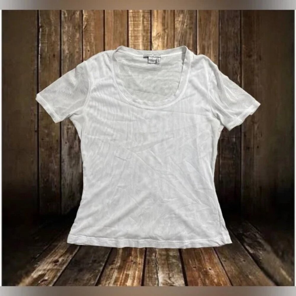 Alberto Makali New York‎ Paris Milano Sheer White Crop Tee Size Large Women’s